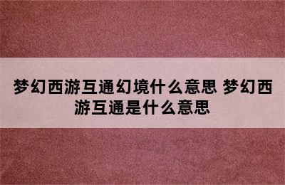 梦幻西游互通幻境什么意思 梦幻西游互通是什么意思